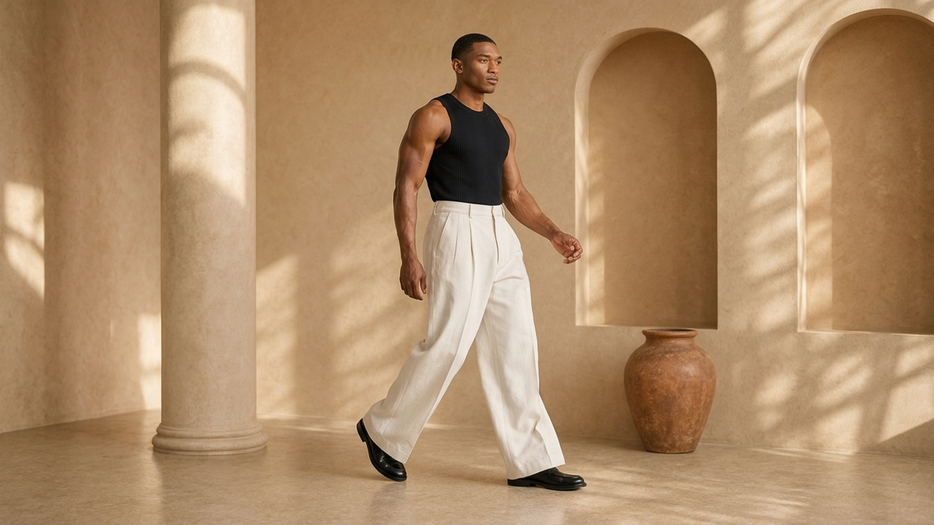 Editorial movement view of the Ade Wide-Leg Trousers