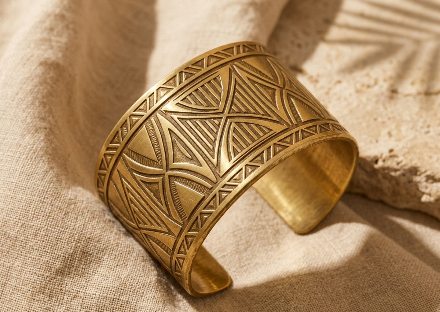 Close editorial view of the Adinkra Brass Cuff