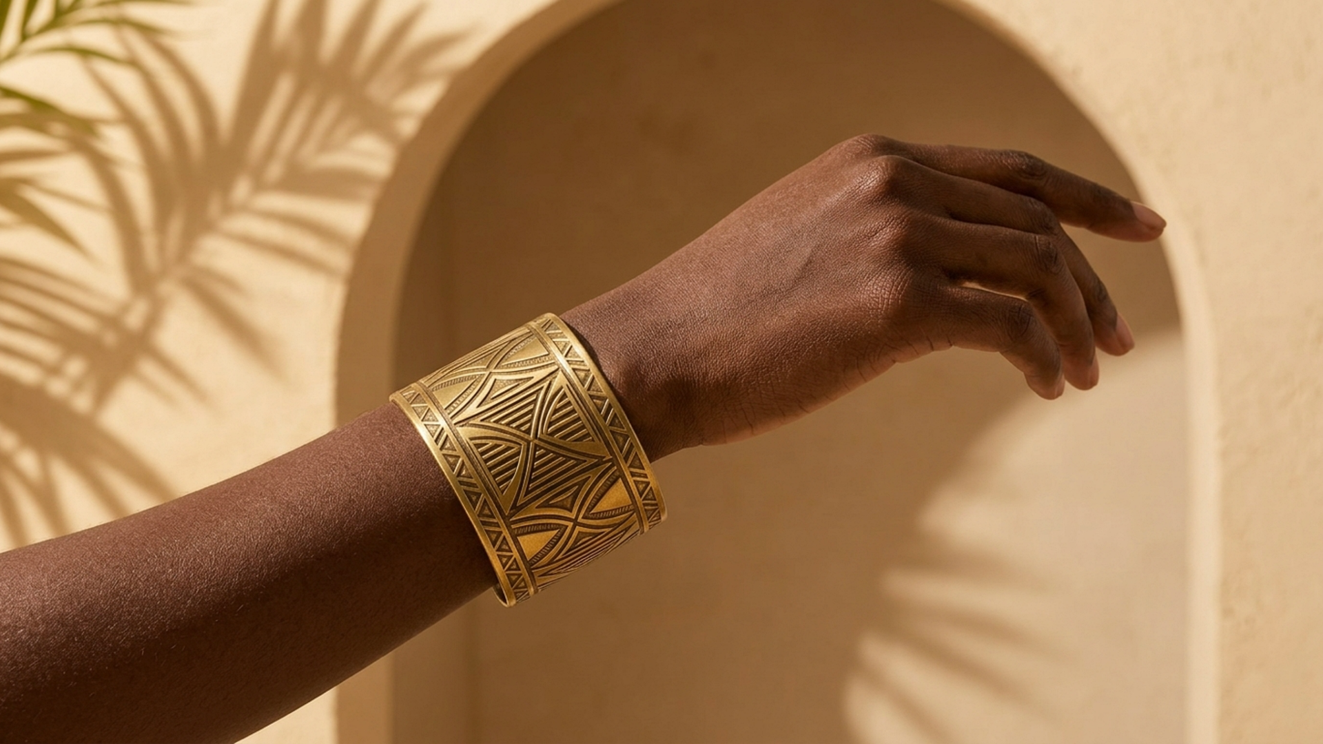Editorial movement view of the Adinkra Brass Cuff