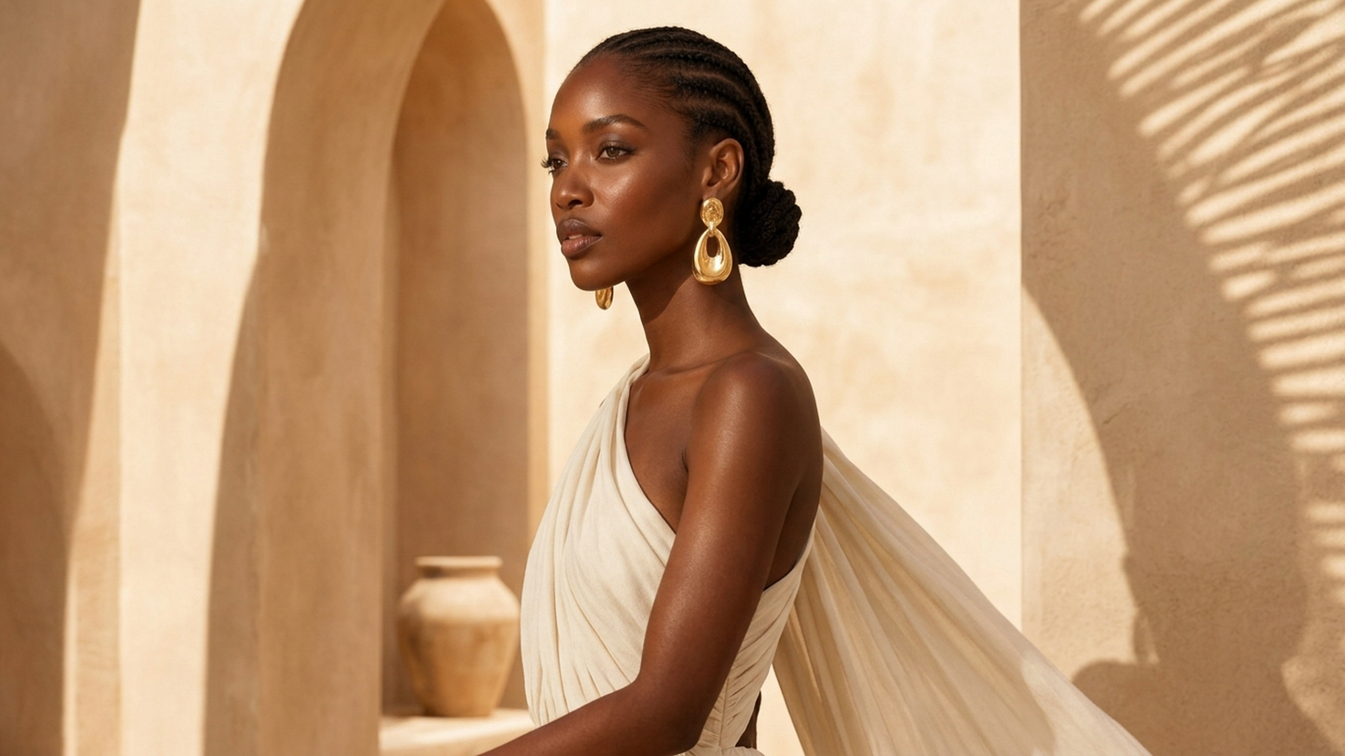 Editorial movement view of the Ayana Sculptural Gold Earrings