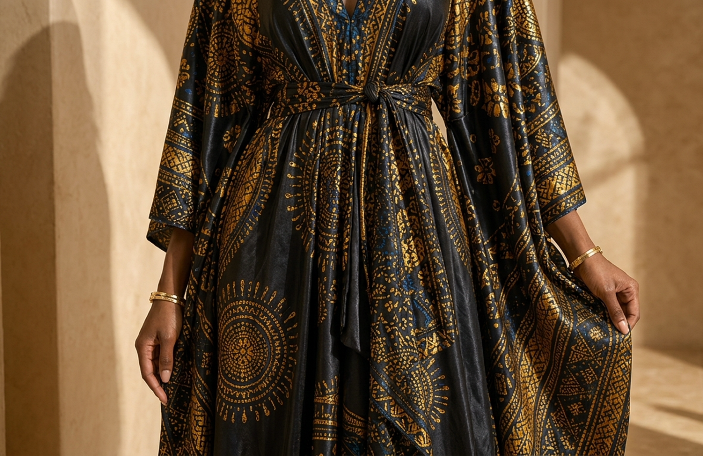 Detail editorial view of the Binta Kaftan