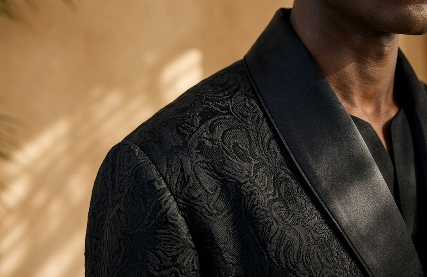 Detail editorial view of the Cairo Evening Robe Coat