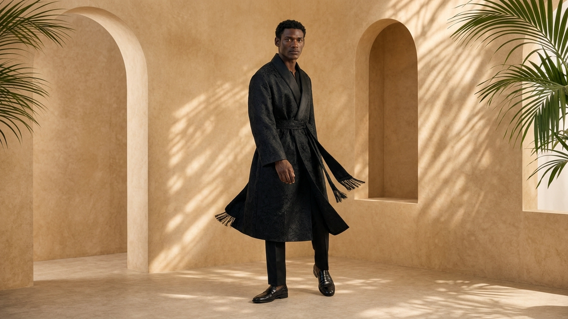 Editorial movement view of the Cairo Evening Robe Coat