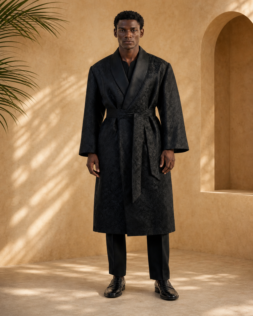 Model wearing or styling the Cairo Evening Robe Coat