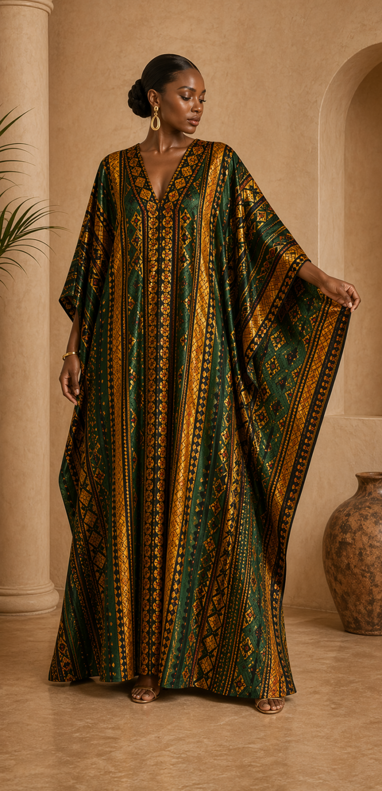 Model wearing or styling the Zola Kaftan Dress