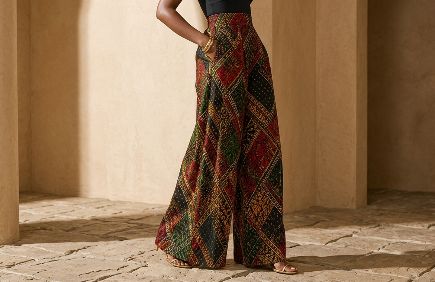 Detail editorial view of the Dara Wide-Leg Pants