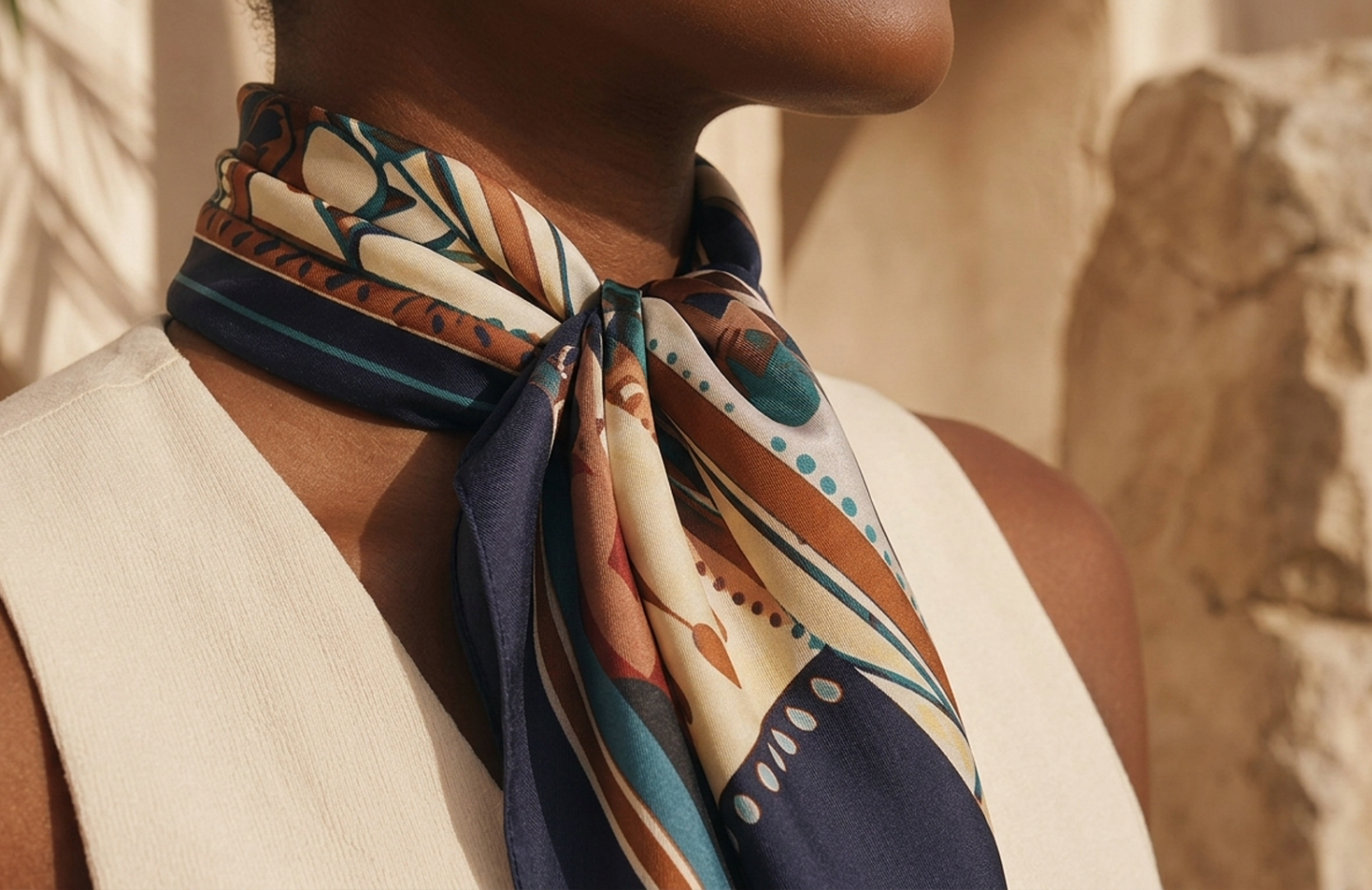 Detail editorial view of the Ibi Printed Neckerchief