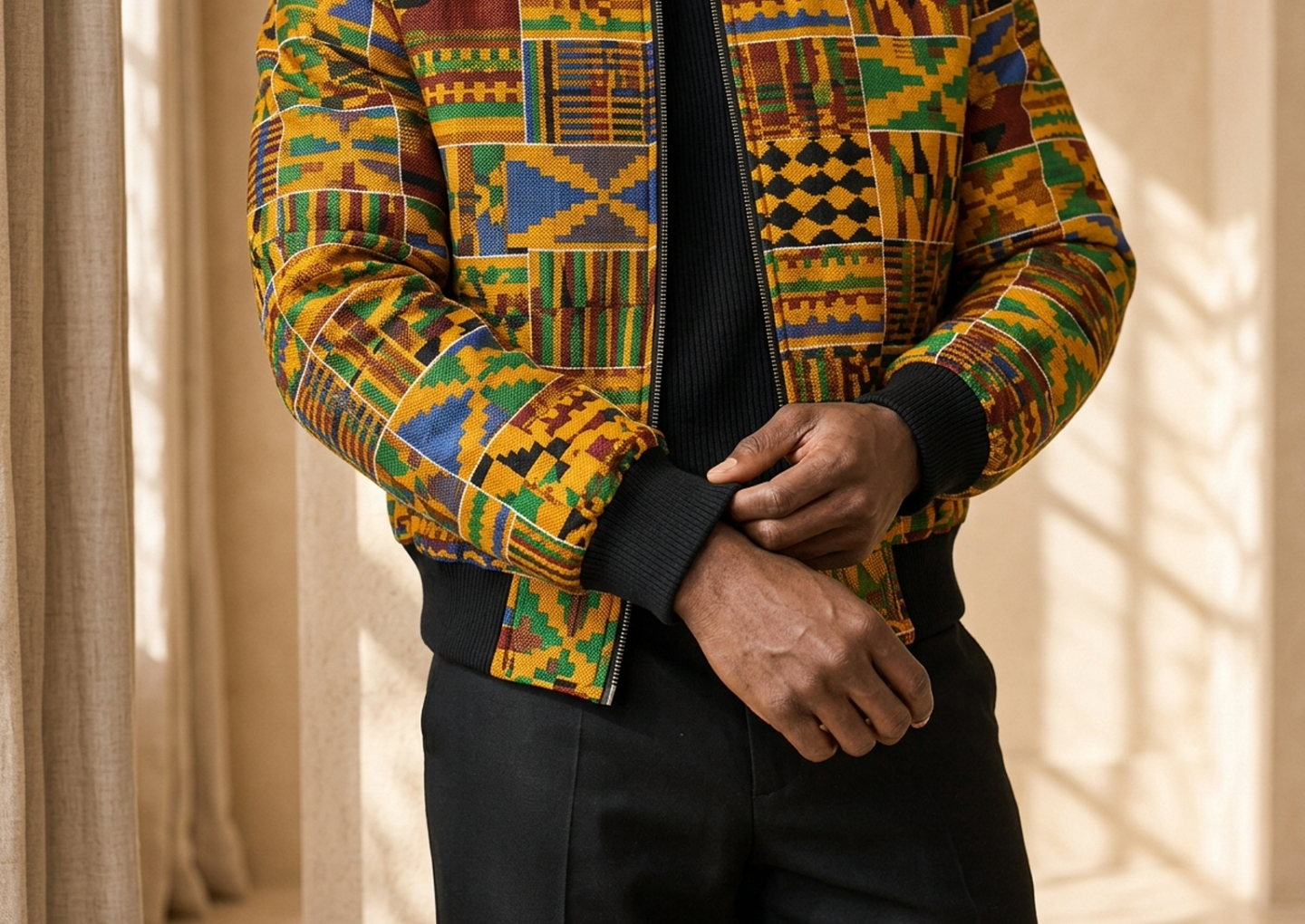 Close editorial view of the Kojo Kente Bomber