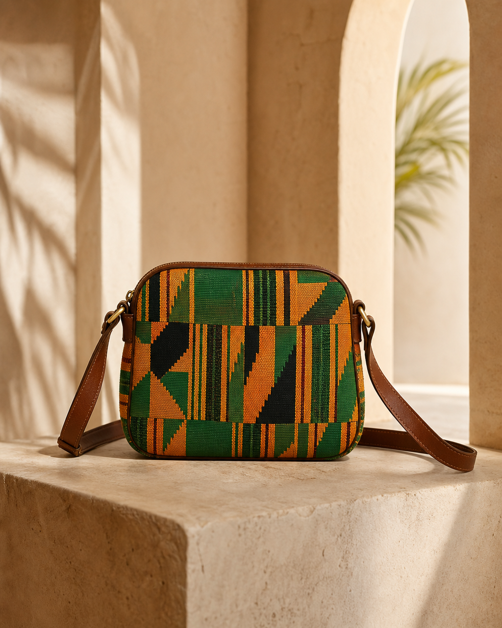 Model wearing or styling the Kora Kente Crossbody Bag