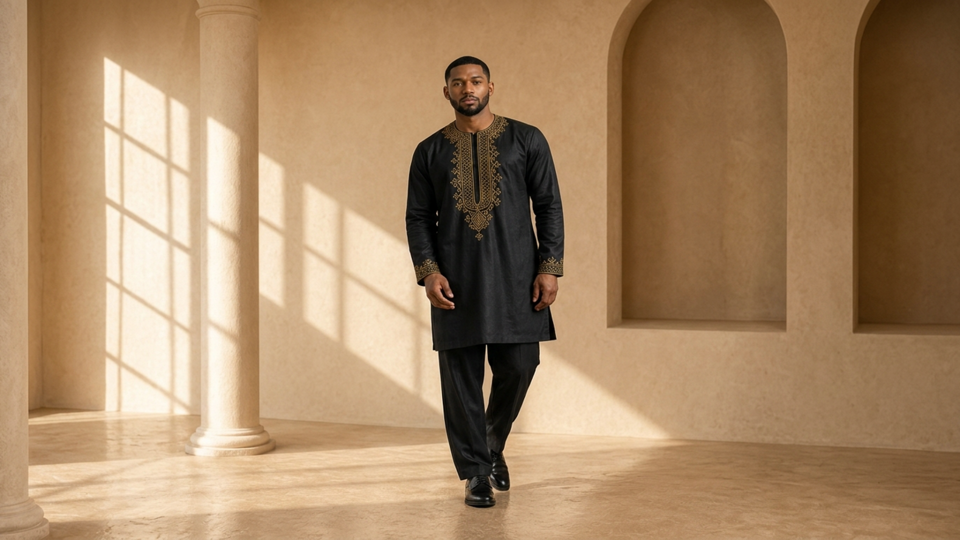 Editorial movement view of the Kwame Embroidered Tunic