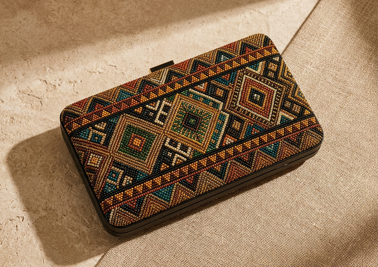 Close editorial view of the Mali Embellished Clutch