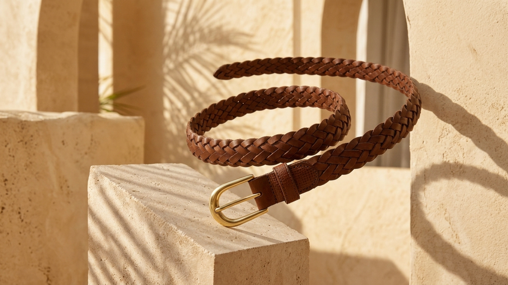 Editorial movement view of the Mara Braided Leather Belt