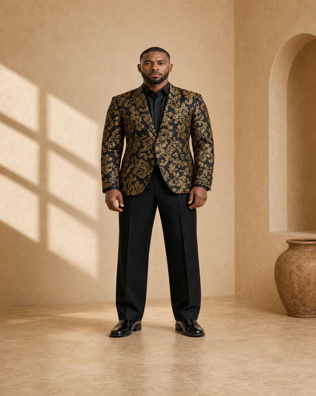 Model wearing or styling the Mensah Ceremonial Blazer