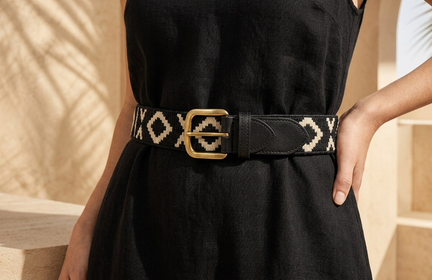 Detail editorial view of the Nandi Embroidered Belt