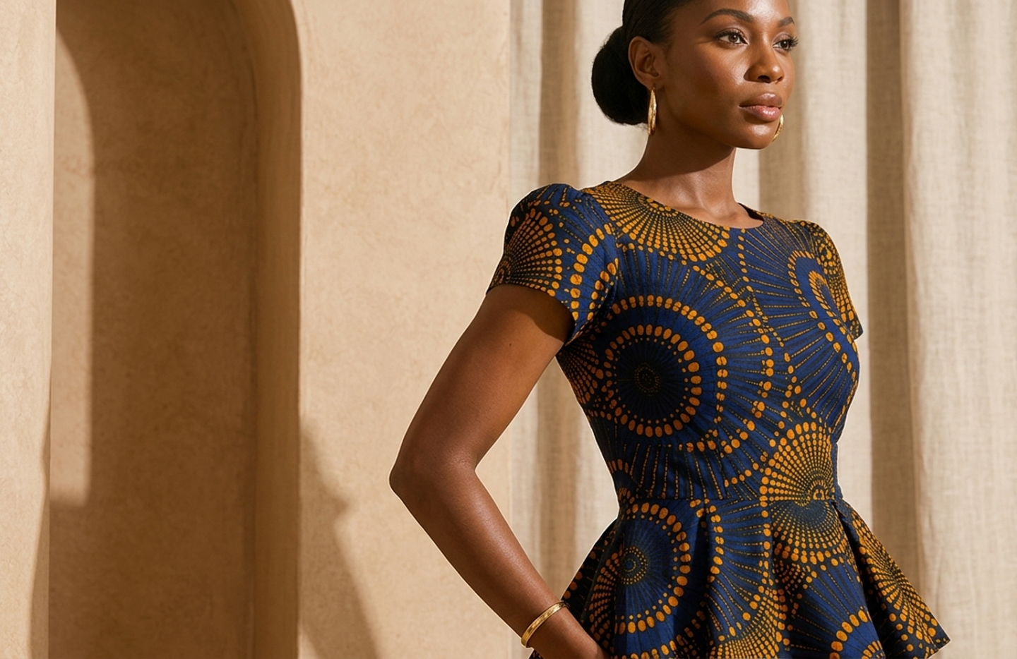 Detail editorial view of the Nia Peplum Top