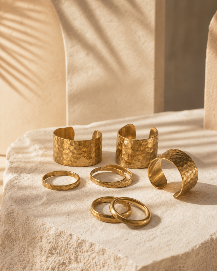 Oru Hammered Brass Ring Set