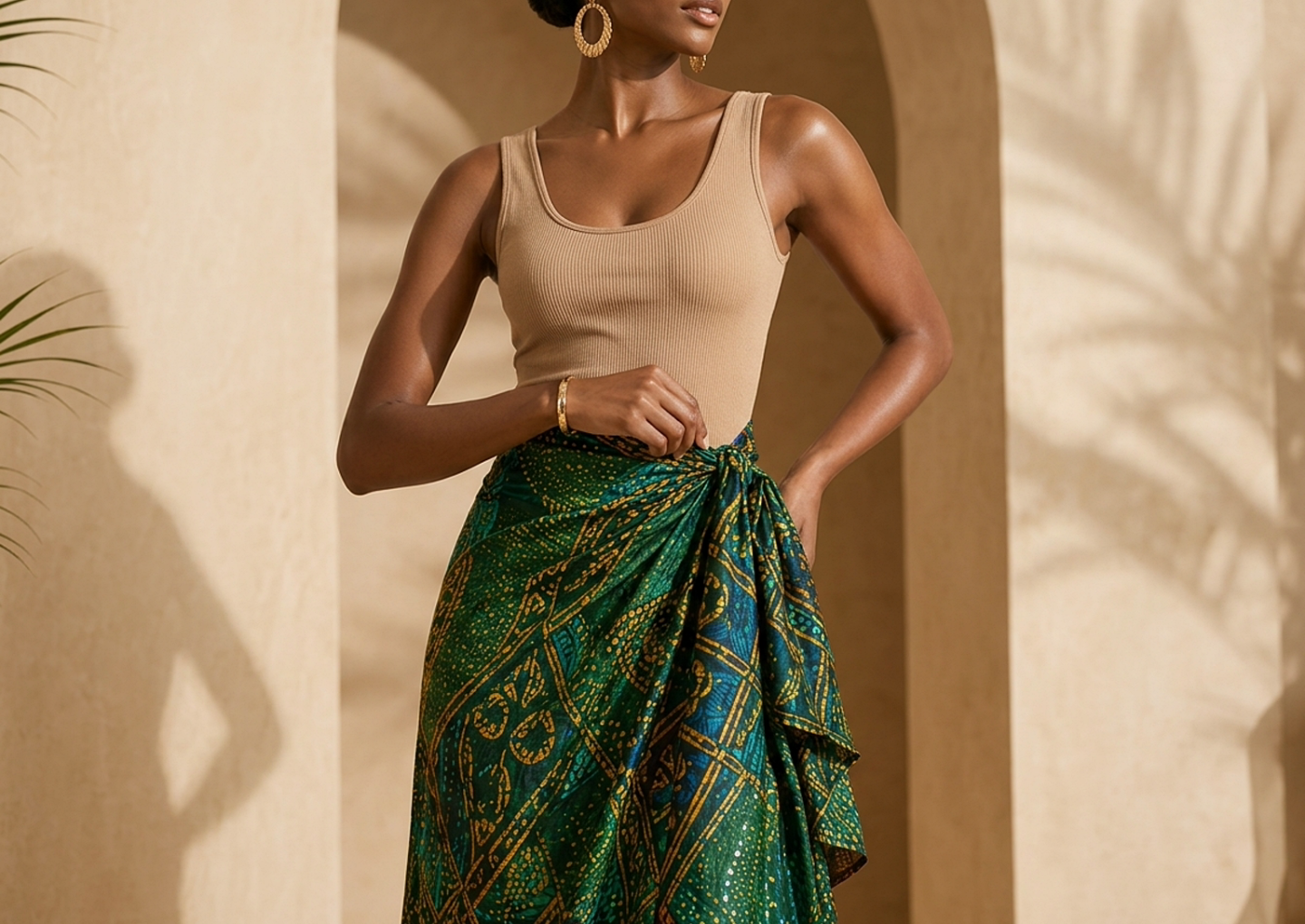 Close editorial view of the Sahara Wrap Skirt