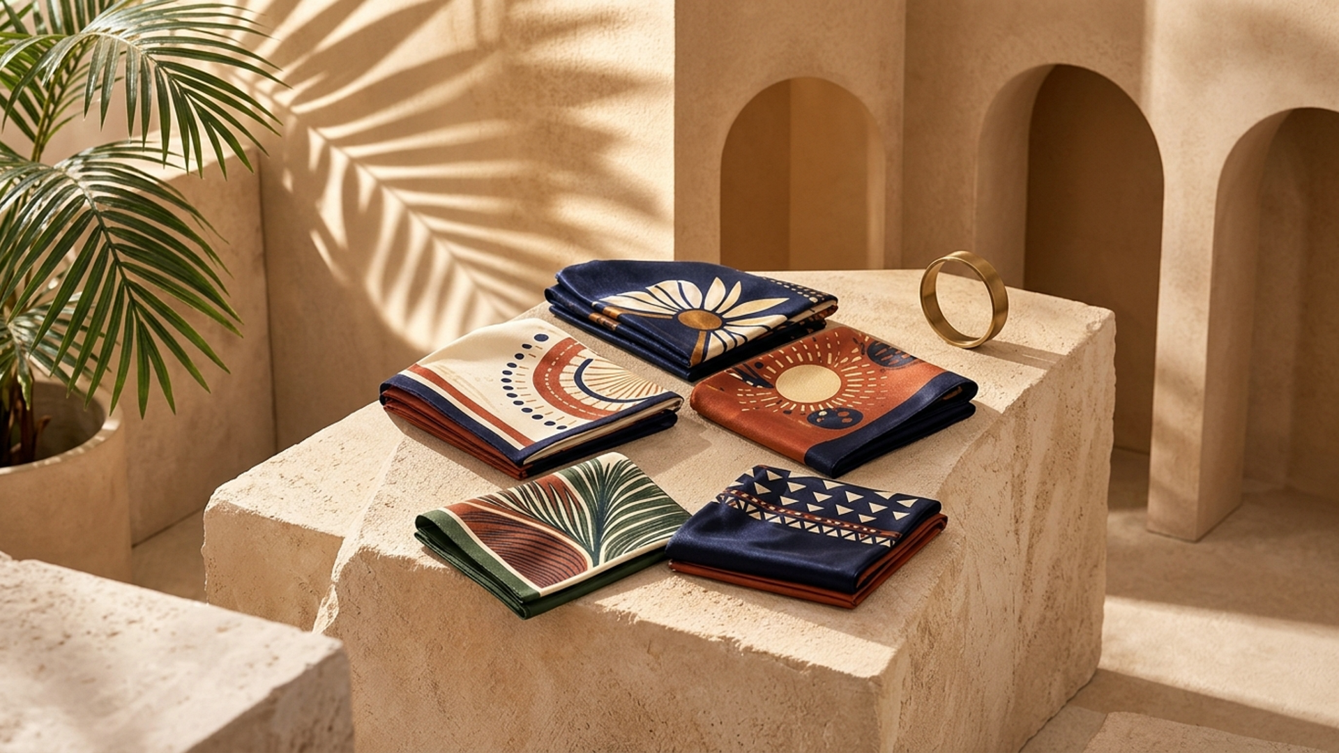 Editorial movement view of the Soleil Silk Pocket Square Set