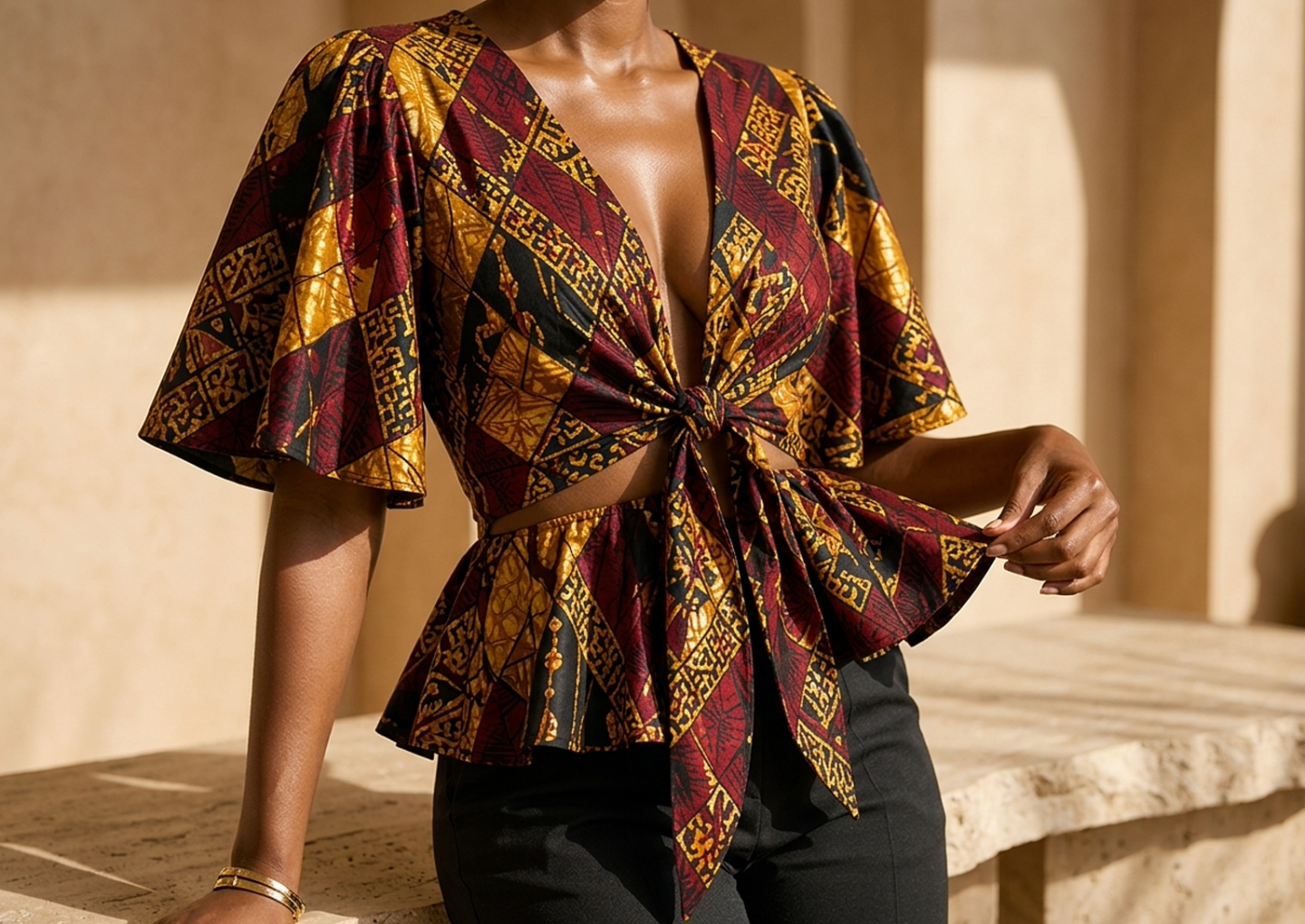 Close editorial view of the Yaa Tie-Front Top