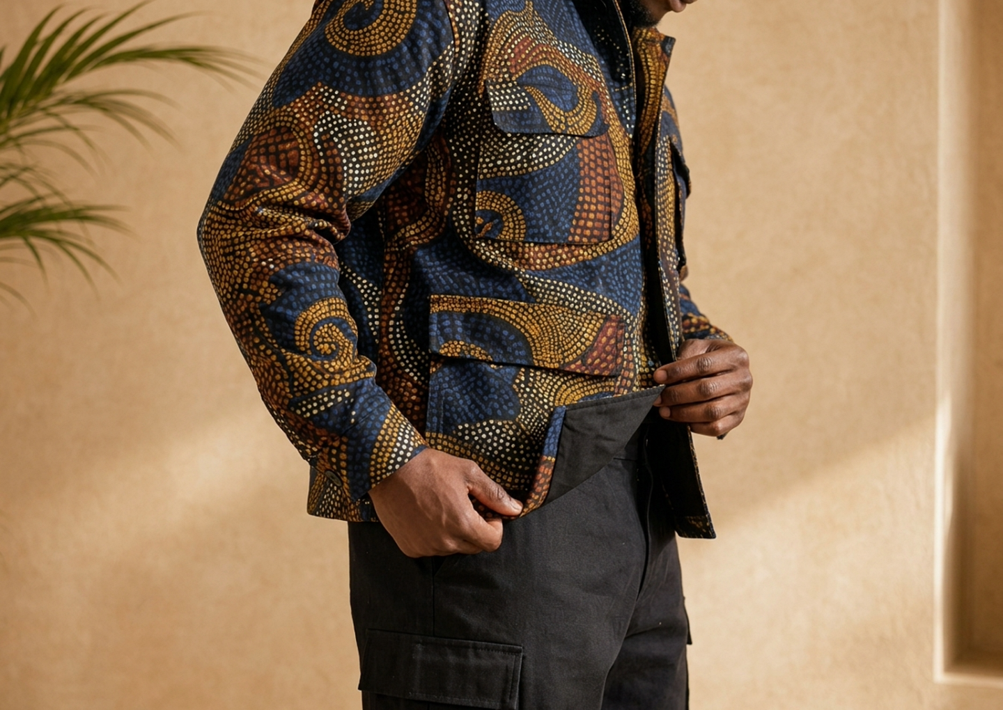 Close editorial view of the Yeboah Wax Utility Jacket