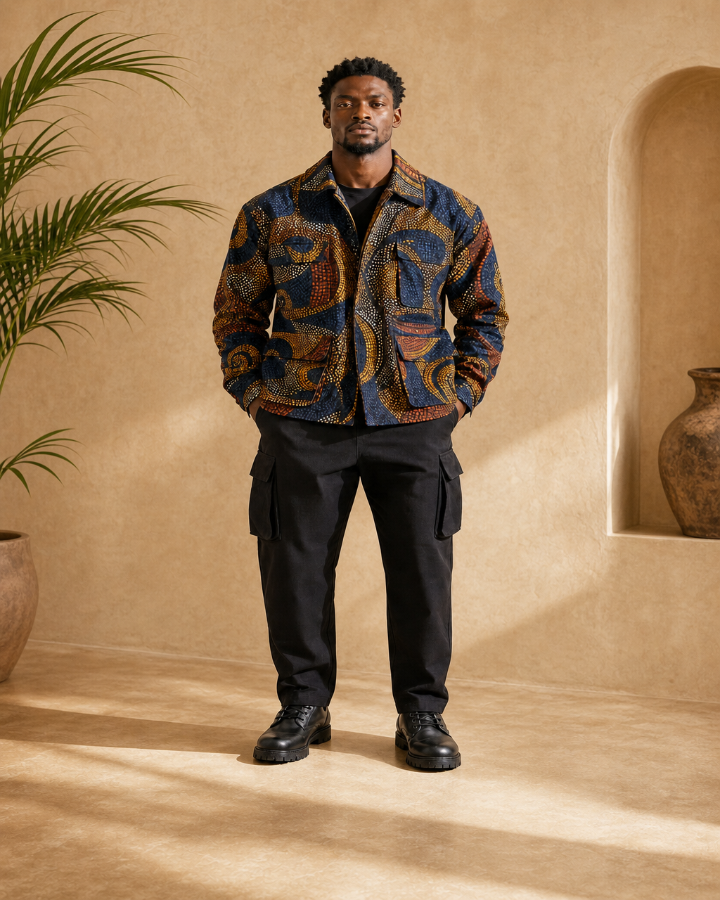 Model wearing or styling the Yeboah Wax Utility Jacket