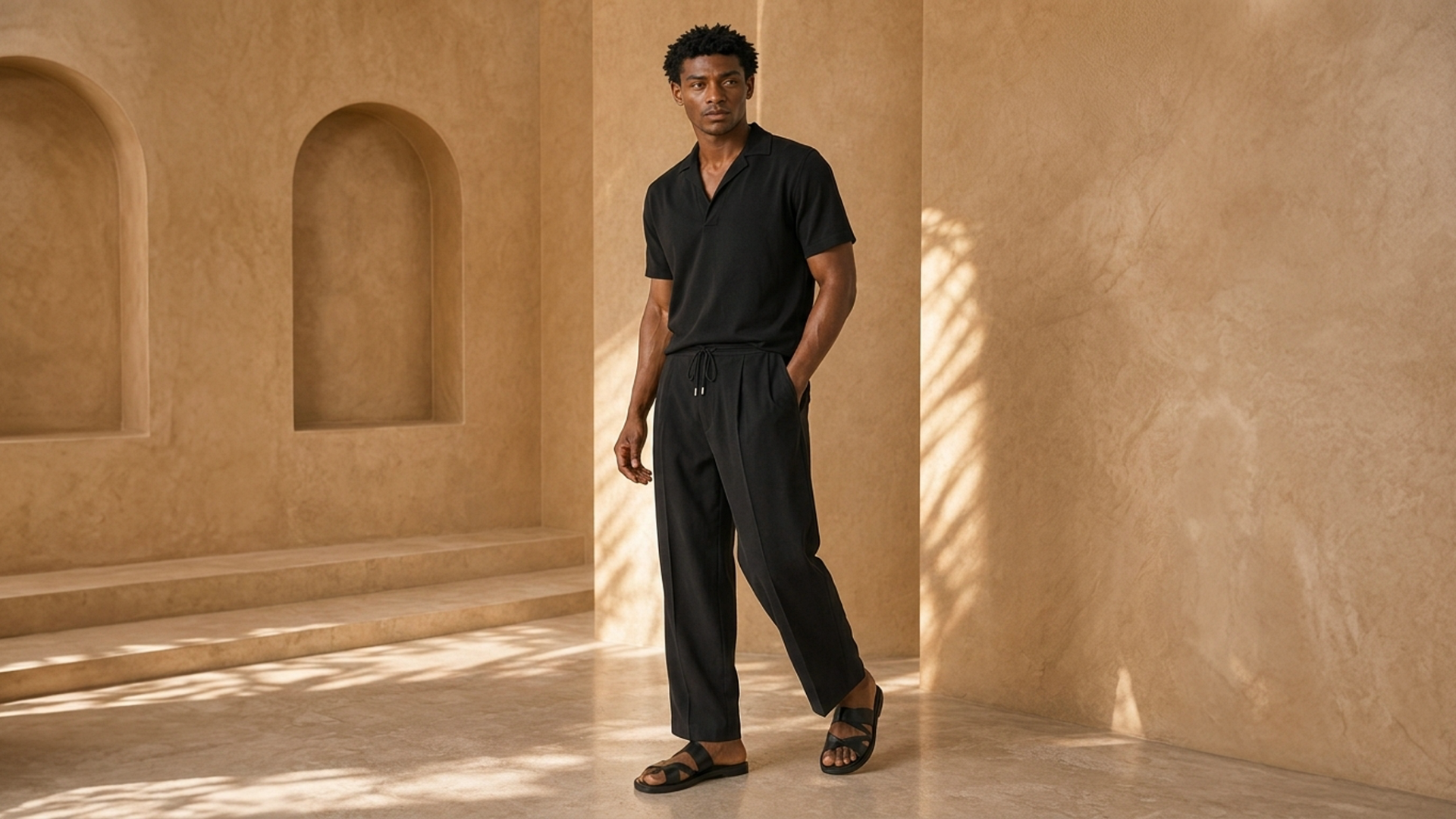 Editorial movement view of the Zane Drawstring Trousers