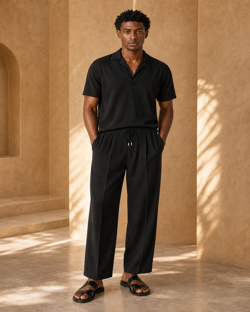 Model wearing or styling the Zane Drawstring Trousers