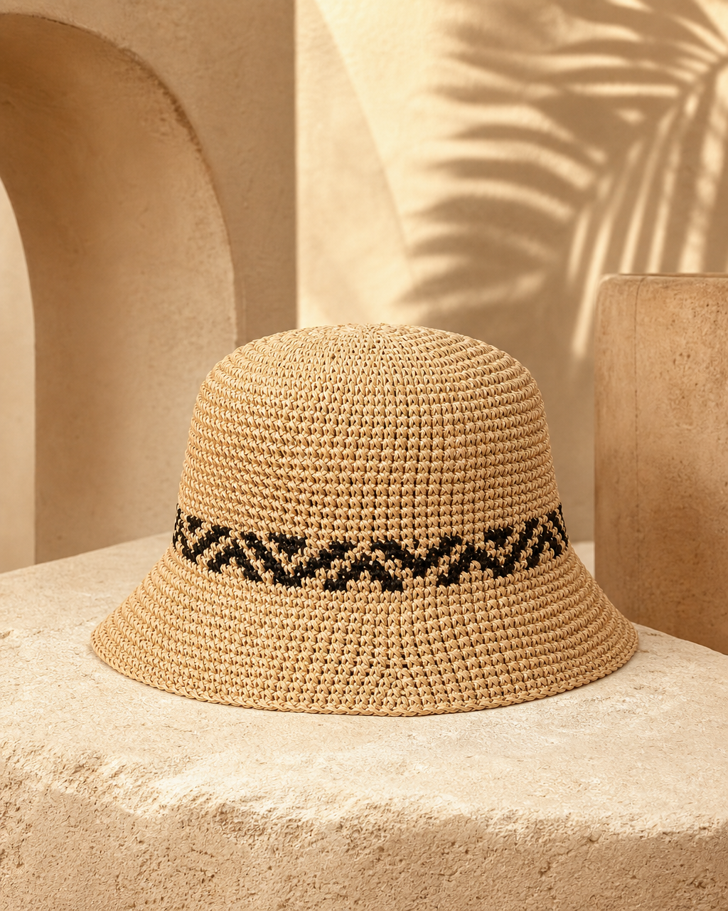 Model wearing or styling the Zola Raffia Bucket Hat
