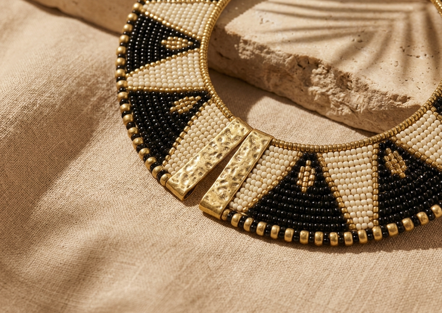Close editorial view of the Zuri Beaded Collar Necklace