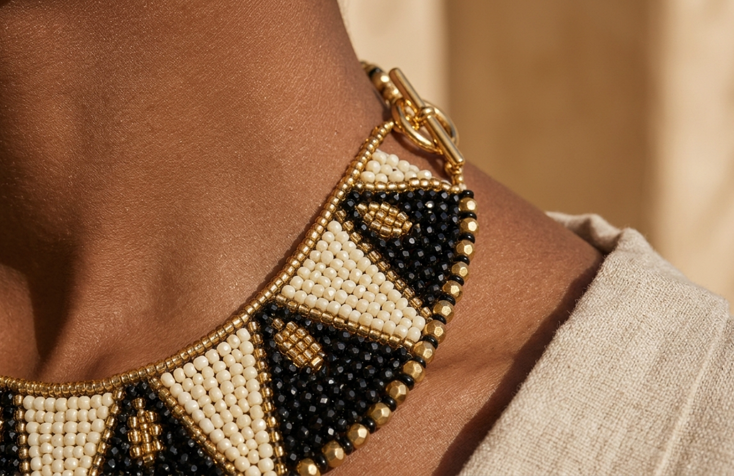 Detail editorial view of the Zuri Beaded Collar Necklace